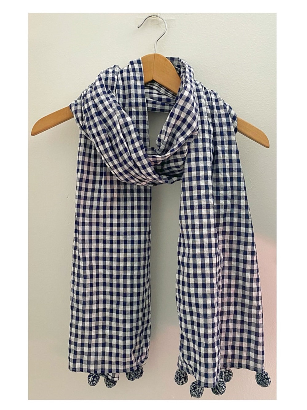 J.Crew Navy Blue & White Gingham Print Scarf 100% Cotton